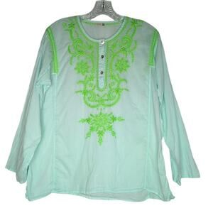 Matta Women Embroidered Long-Sleeved Tunic Top Size Large Casual Resort Weekend